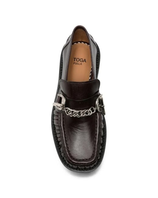 Toga Black Chain-Link Ruched Loafers
