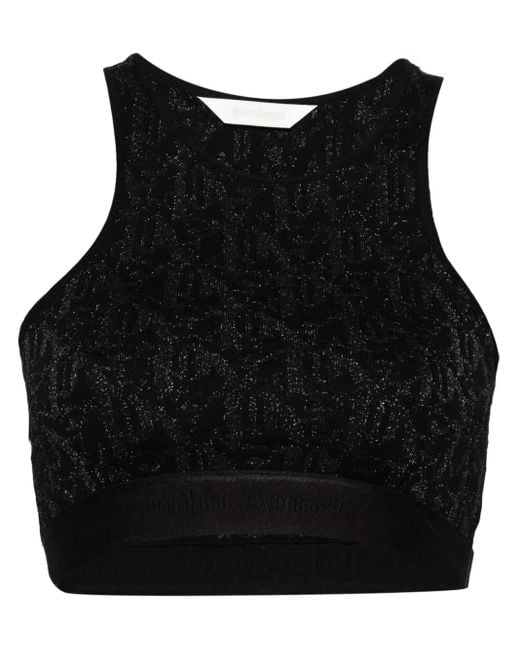 Palm Angels Black Monogram-Jacquard Crop Top