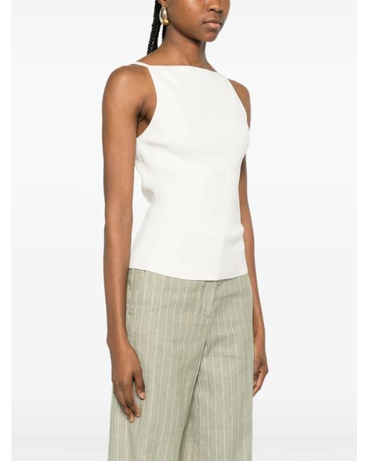 Maje White Square-Neck Ribbed Top