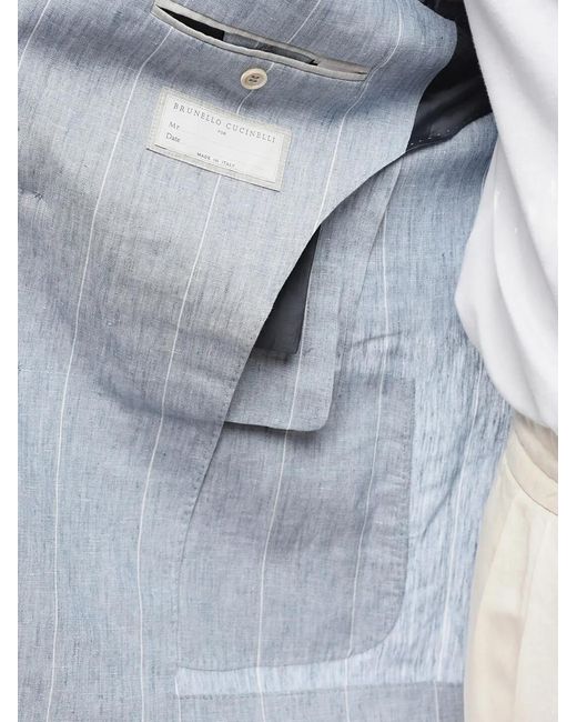 Brunello Cucinelli Blue Blazer Croisé À Fines Rayures for men