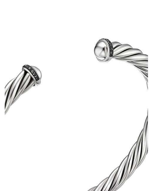 David Yurman White Sterling Cable Cuff Diamond Bracelet (6Mm) for men