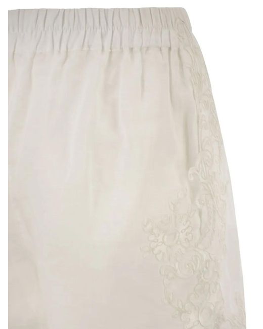 Maurizio Mykonos White Embroidered Elasticated-Waist Shorts