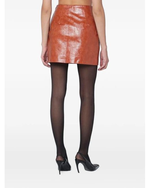 ANDAMANE Orange Mini Split Leather Skirt