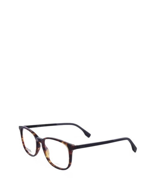Boss White Tortoiseshell-Effect Square-Frame Glasses