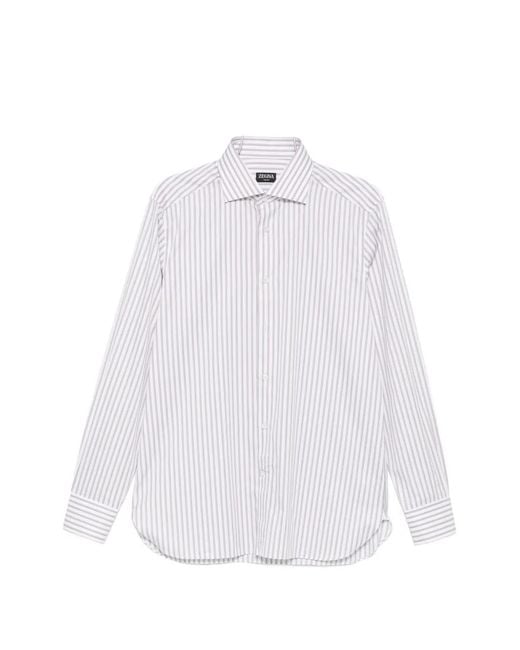 Zegna White Vertical-Stripe Long-Sleeve Shirt for men