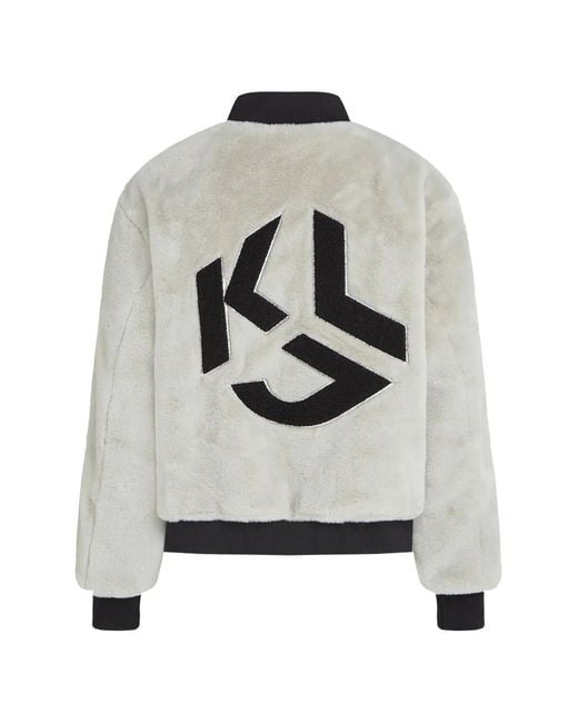 Karl Lagerfeld Gray Reversible Faux-Fur Bomber Jacket