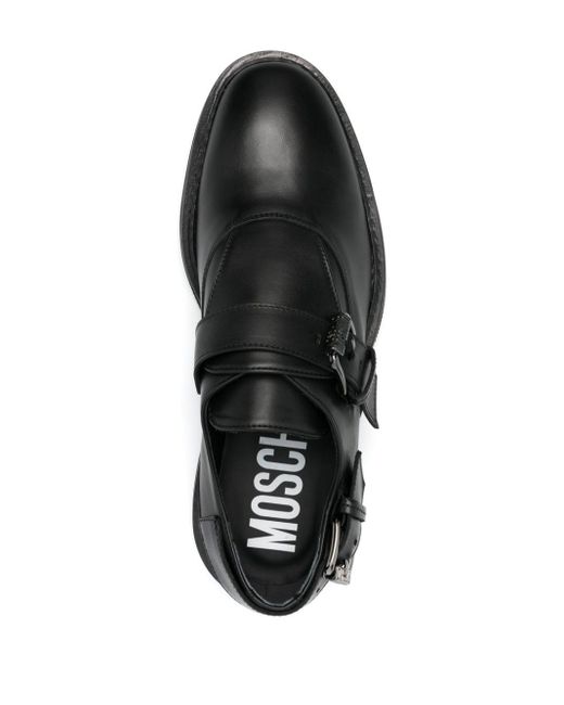 Moschino Black Micro Buckled Leather Monk Shoes for men