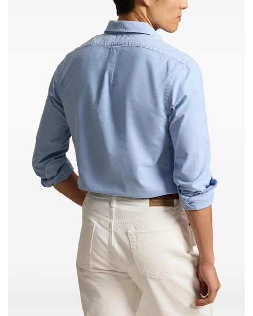 Polo Ralph Lauren Blue Slim Fit Garment-Dyed Oxford Shirt for men
