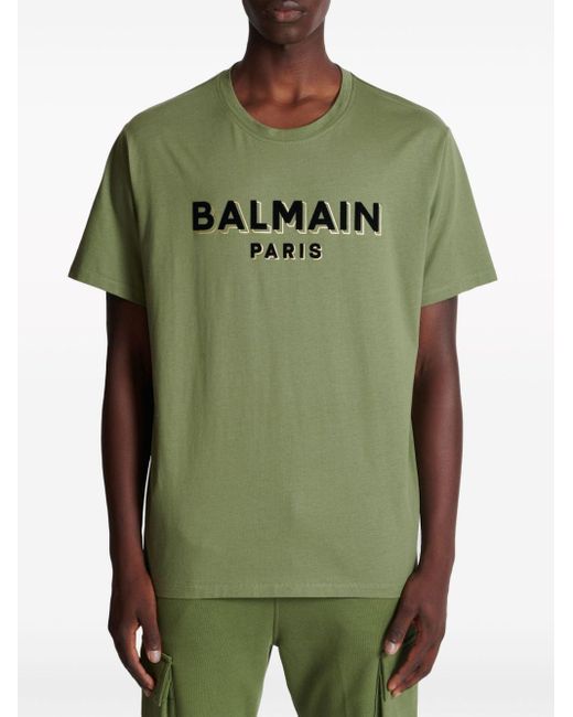 Camiseta con logo Balmain de hombre de color Green