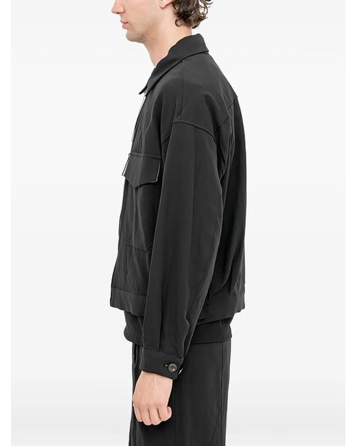 The Viridi-anne Black Flap-Pocket Bomber Jacket for men