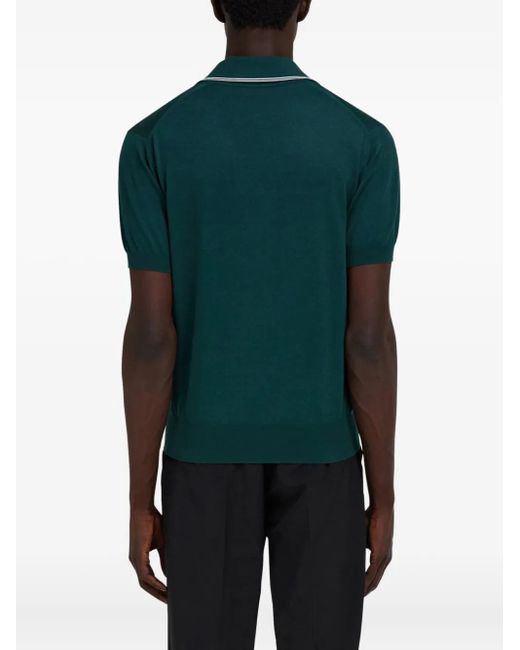 Ferragamo Green Striped-Collar T-Shirt for men
