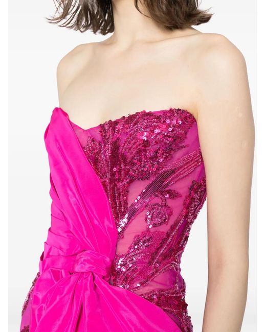 Saiid Kobeisy Pink Beaded Gathered Gown