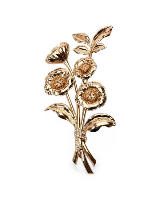 Carolina Herrera Blue Floral-Motif Crystal-Embellished Brooch