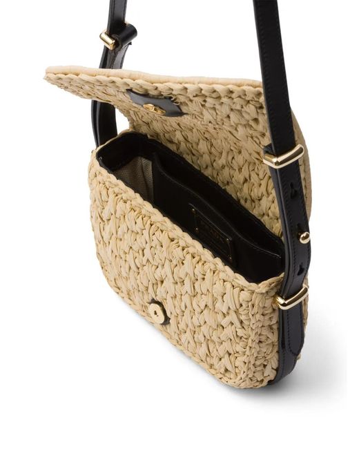 Prada Natural Crochet And Leather Shoulder Bag