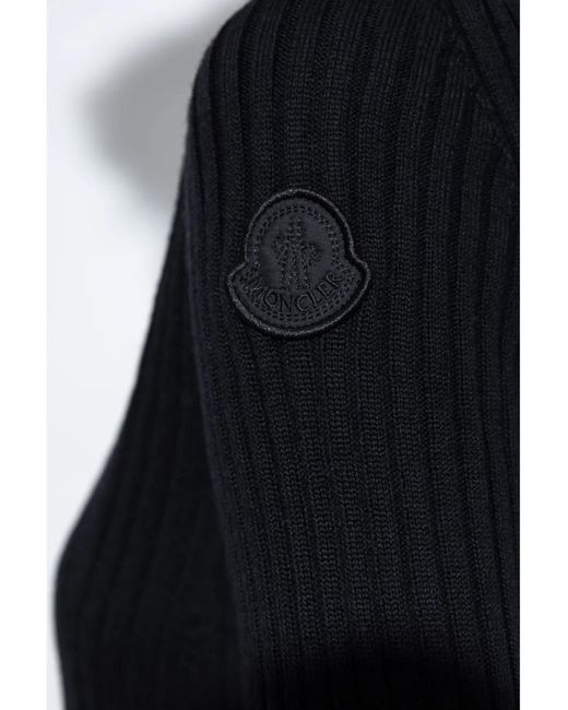 Moncler Black Logo-Patch Ribbed Hoodie