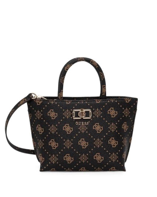 Guess Black Emelie Monogram-Print Logo-Plaque Tote Bag