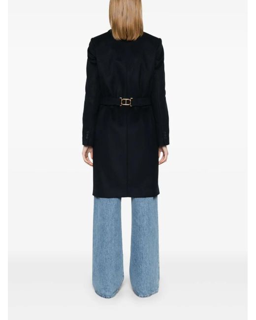 Twinset Black Logo-Plaque Coat