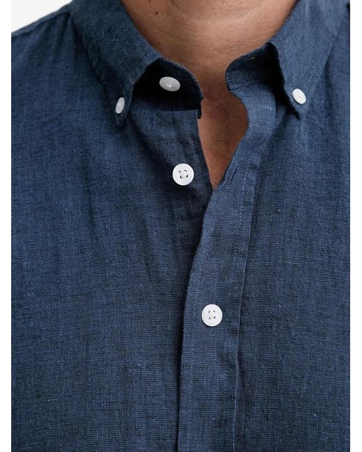 Lindbergh Blue Button-Down Linen Shirt for men