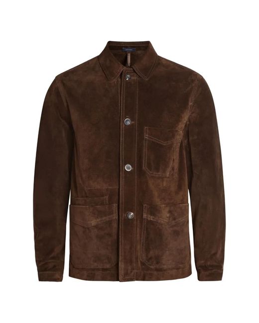 Drake's Brown Front-Pocket Leather Jacket for men