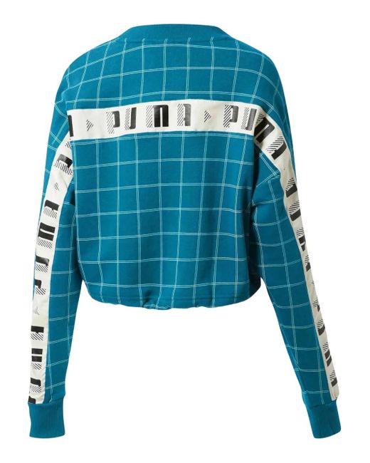 PUMA Blue Grid-Pattern Drawstring-Hem Sweatshirt