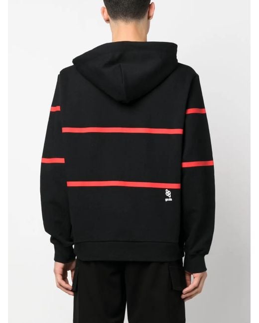 Gcds Black Stripe-Print Zip-Up Hoodie for men