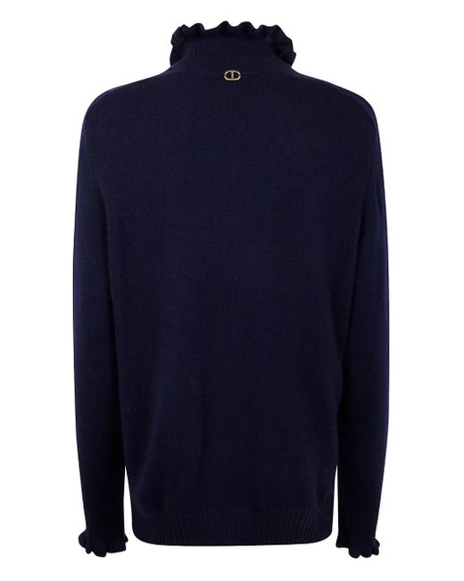 Twinset Blue High-Neck Logo-Detail Sweater