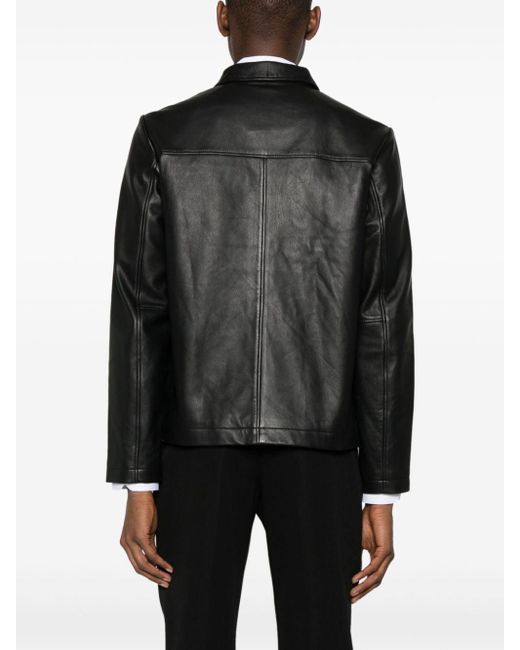 Boggi Black Leather Shirt Jacket for men