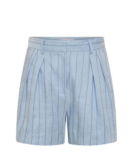 Rebecca Vallance Blue Effie Pleated Pinstriped Shorts
