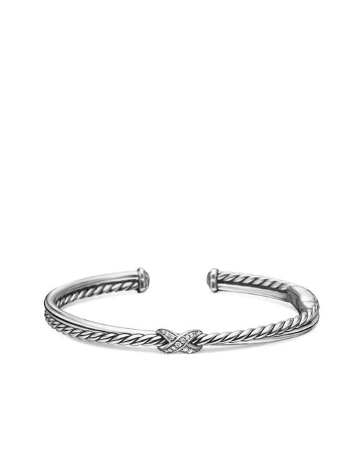 David Yurman White Sterling Petite X Center Station Diamond Bracelet (5.2Mm)