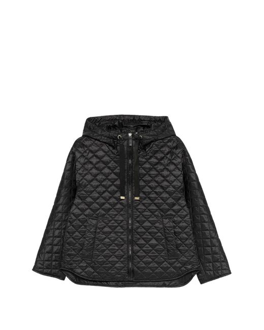 Max Mara レディース ブラック キルティング フーデッドジャケットの