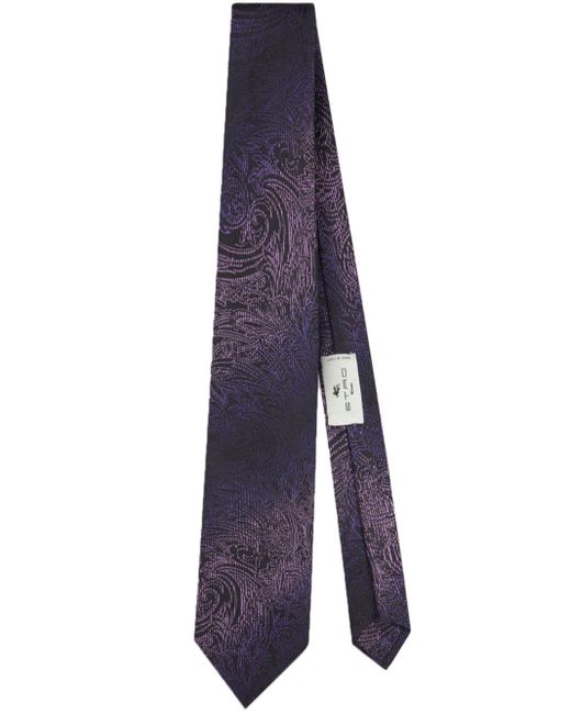 Etro Blue Purple Jacquared Silk Tie for men