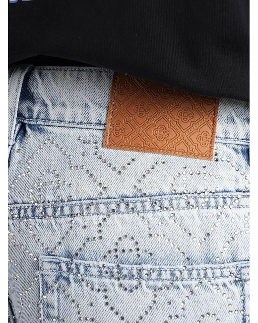 Casablanca Blue Crystal-Embellished Baggy Jeans
