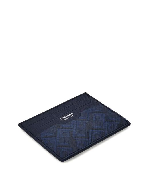 Ferragamo Blue Monogram Credit-Card Holder for men