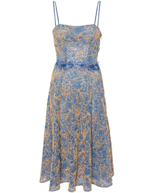 Ermanno Scervino Blue Corded-lace Flared Midi Dress