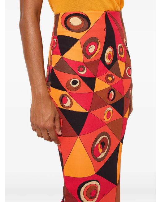 Emilio Pucci Red Occhi-Print Long Skirt