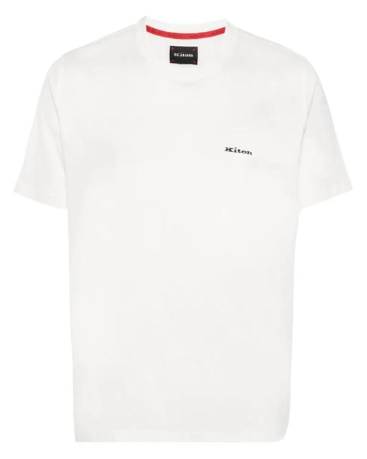 Kiton White Embroidered-Logo Cotton T-Shirt for men