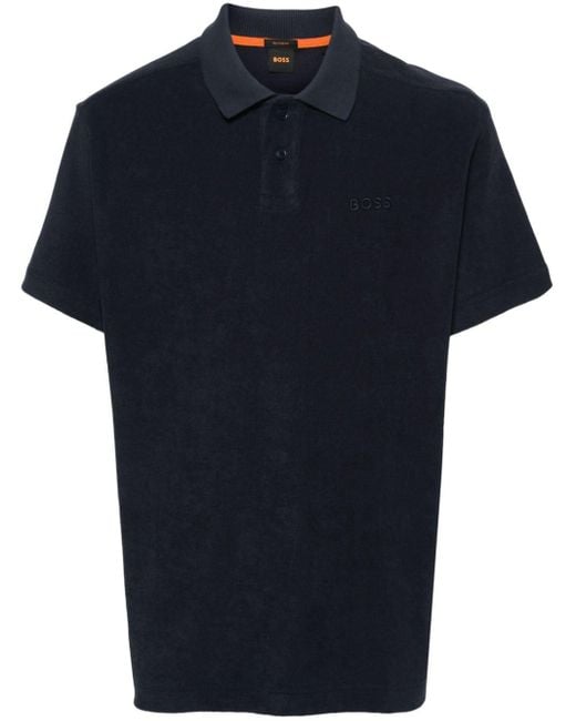Boss Blue Terry-cloth Polo Shirt for men