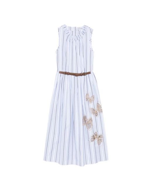 Dice Kayek White Robe Rayée À Broderie Papillon