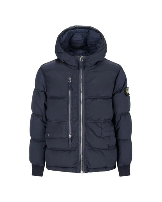 Stone Island Blue Hooded Puffer Jacket for men