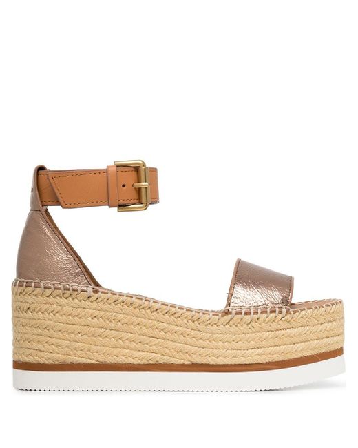 See By Chloé Leather Glyn Woven Platform Sandals in Metallic Lyst