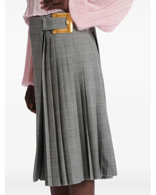Balmain Gray Midi Check-Pattern Pleated Skirt