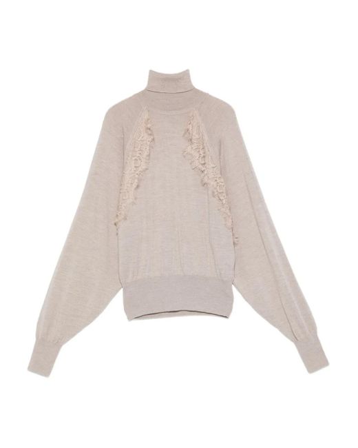 Liu Jo White Lace-Insert Turtleneck