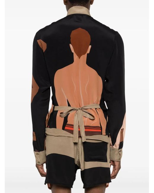 Amir Slama Black Graphic-Print Silk Shirt for men