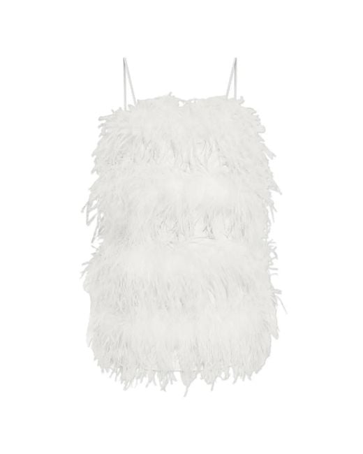 Oseree White Bridal Satin Mini Dress Full Plumage