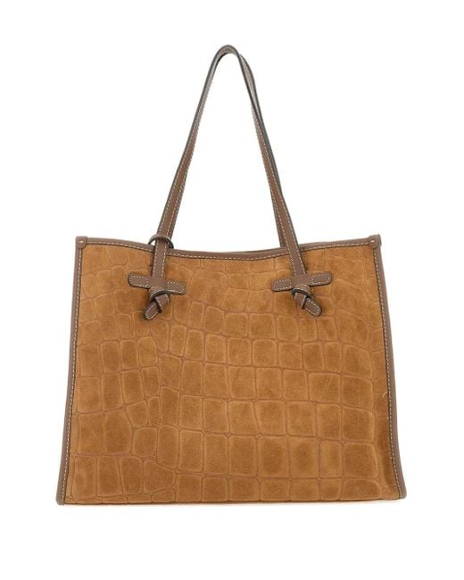 MARCELLA CLUB Brown Crocodile-Embossed Tote Bag