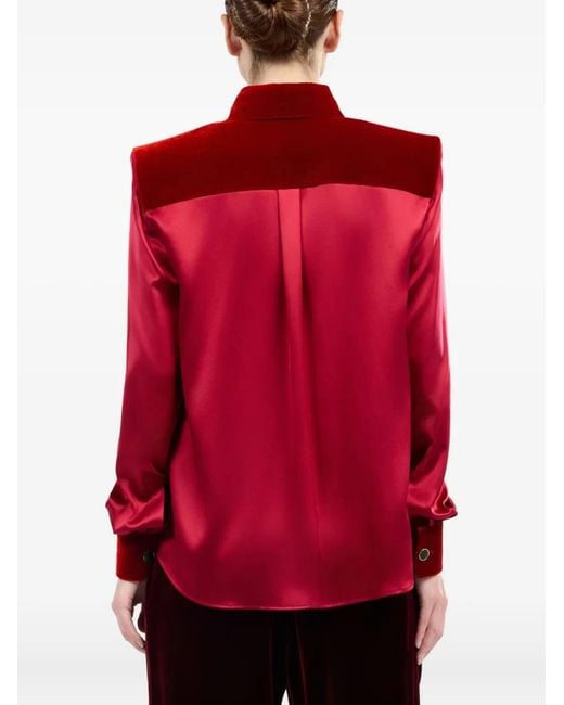 Roberto Cavalli Red Velvet-Insert Silk Shirt