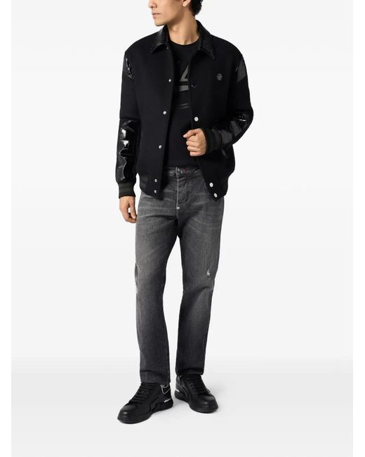 Philipp Plein Black Coster Crocodile-Effect Jacket for men