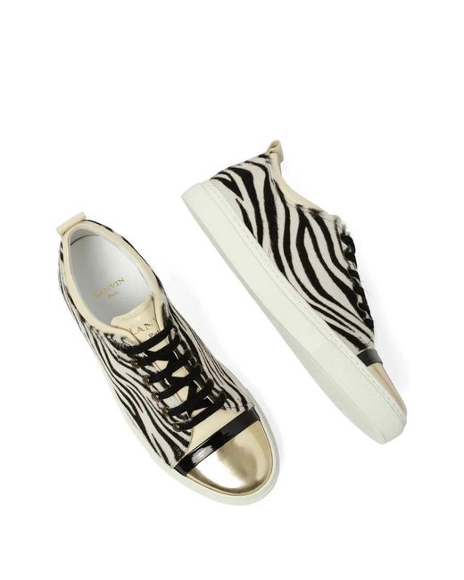 Lanvin White Zebra-Print Metallic-Toe Sneakers