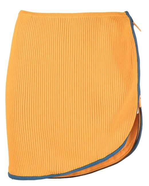 DIESEL Orange Ribbed-Knit Asymmetric Mini Skirt