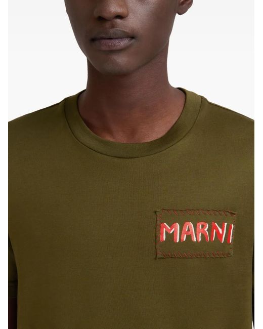 Marni Green Logo-Patch T-Shirt for men